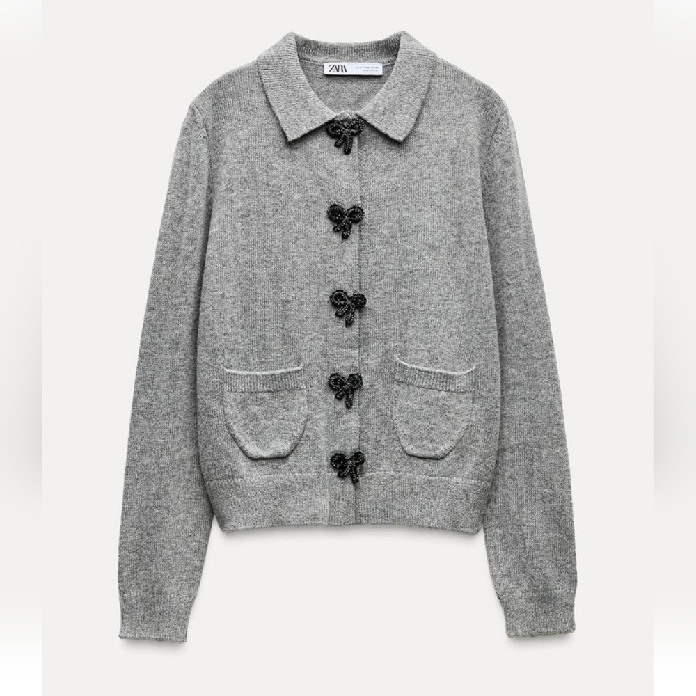 NWT) Zara wool blend bow shaped knit cardigan M